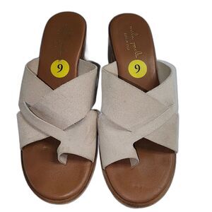 Mila Paoli Cream Leather Thong Platform Slide Sandals Sz 9